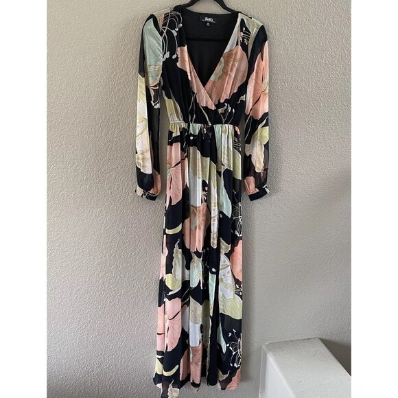 Lulus Maxi Dress XS Black Wondrous Water Lilies Floral Long Sleeve Boho resort - Picture 6 of 16